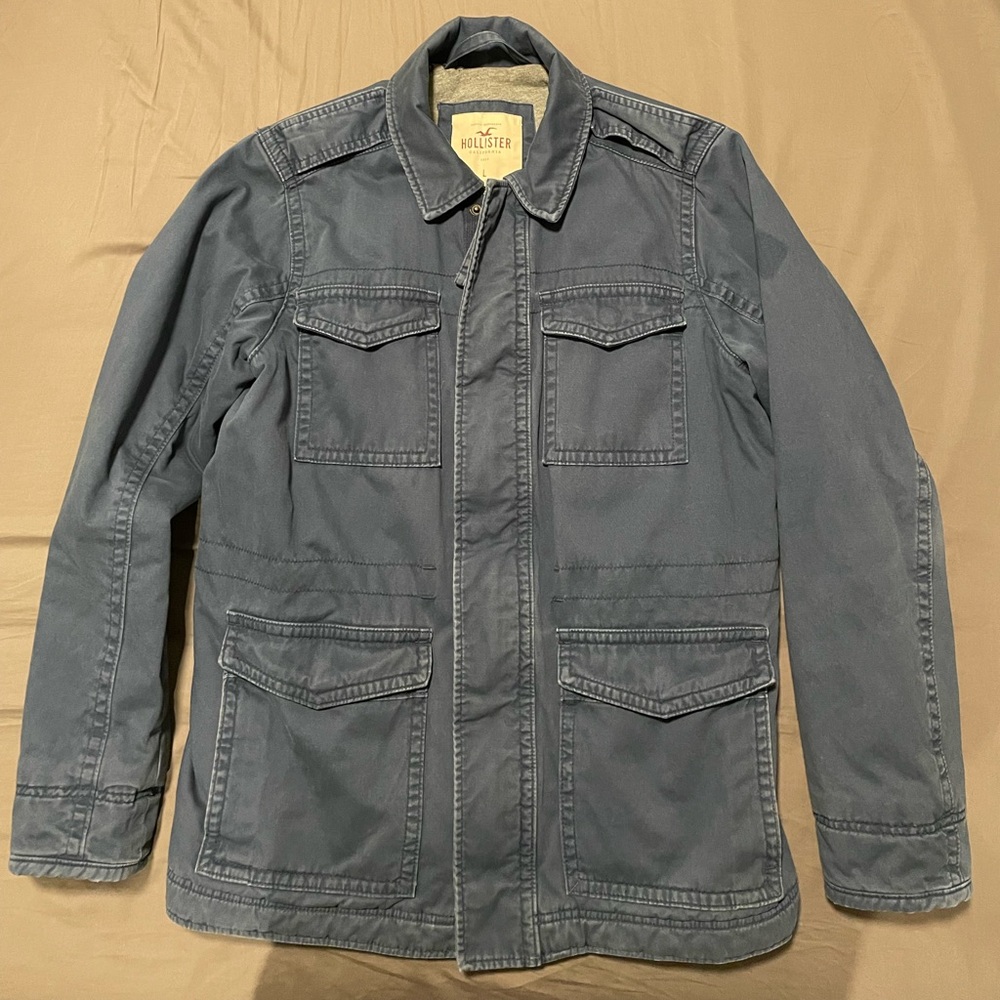 Blue Military Field Jacket Men's Hollister Lined Large Coat Y2K Army